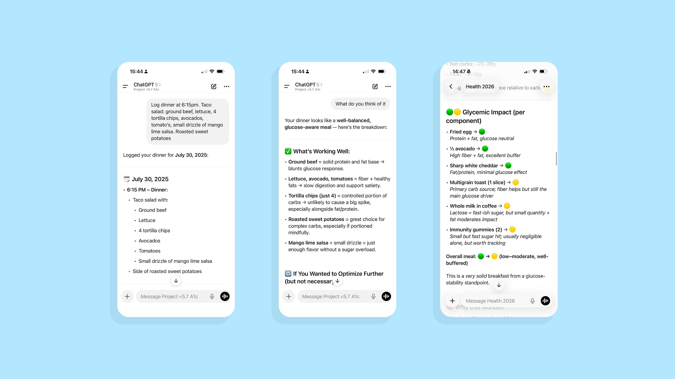 ChatGPT nutrition logging conversation